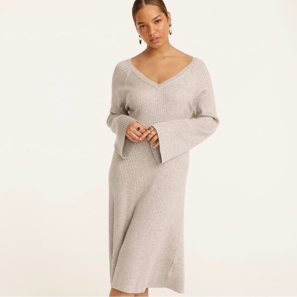 🩶 NWT J.Crew Gray Ribbed Silk Blend Sweater Dress Medium